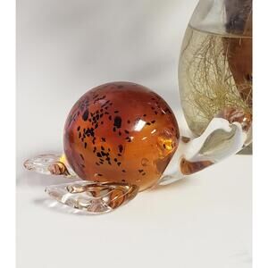 Murano Style Art Glass Turtle Figurine Amber with Black Spots Hand Blown Vintage